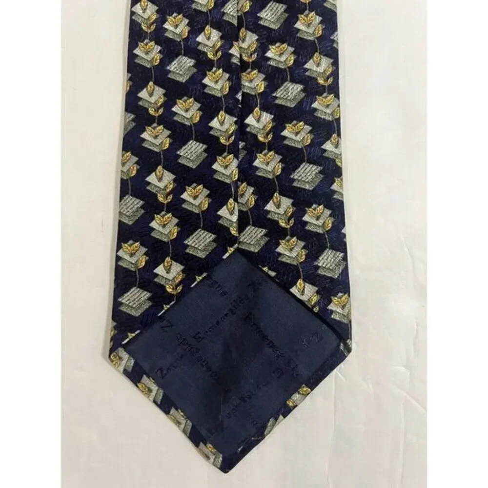Ermenegildo ZEGNA Gold Leaves Tie Made in Italy 100% Woven Silk rare 57‎ in